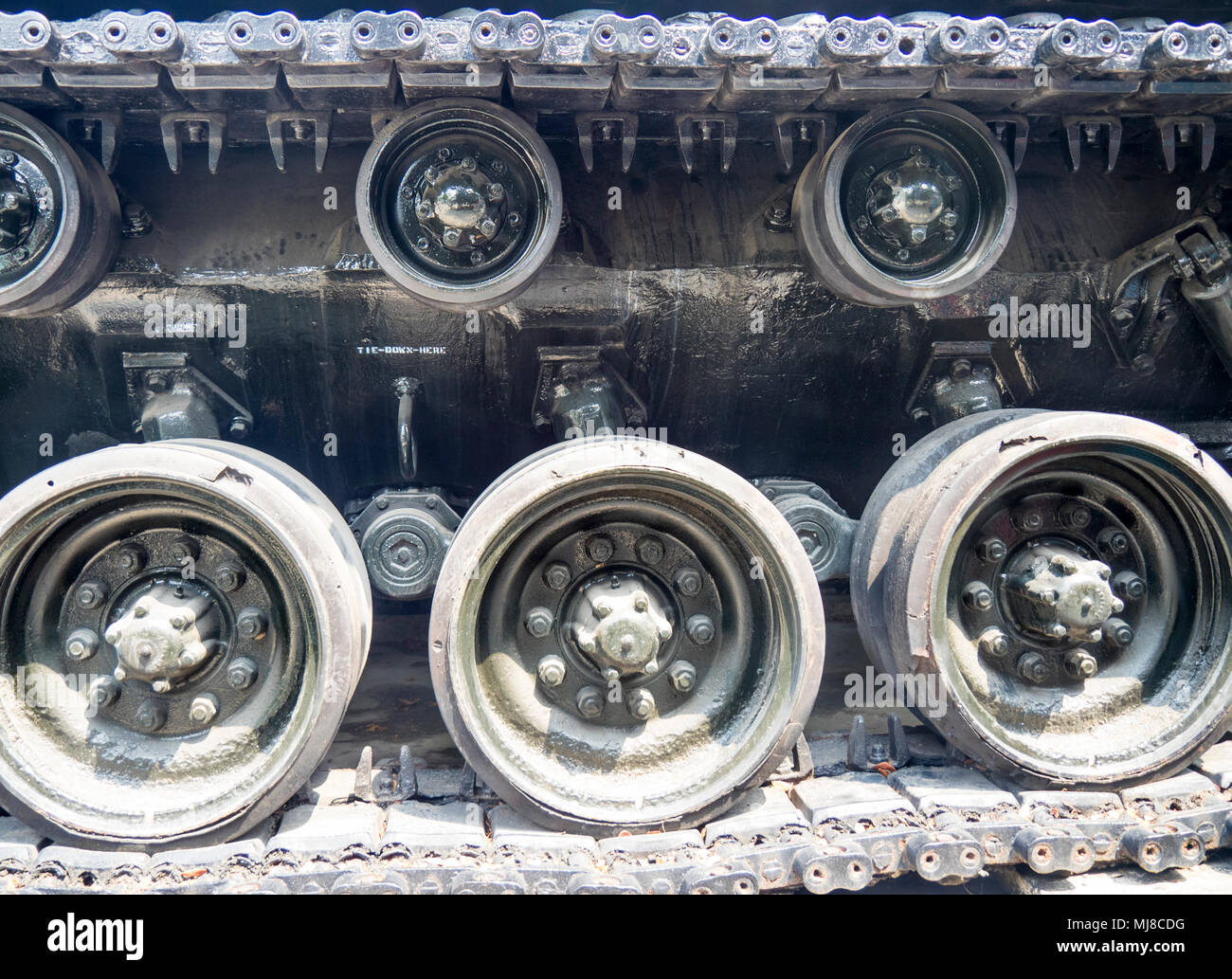 US Army M48 Patton tank Lauffläche, kontinuierliche oder Caterpillar Track, aus dem Vietnamkrieg auf Anzeige an das War Remnants Museum, Ho Chi Minh City, Vietnam. Stockfoto