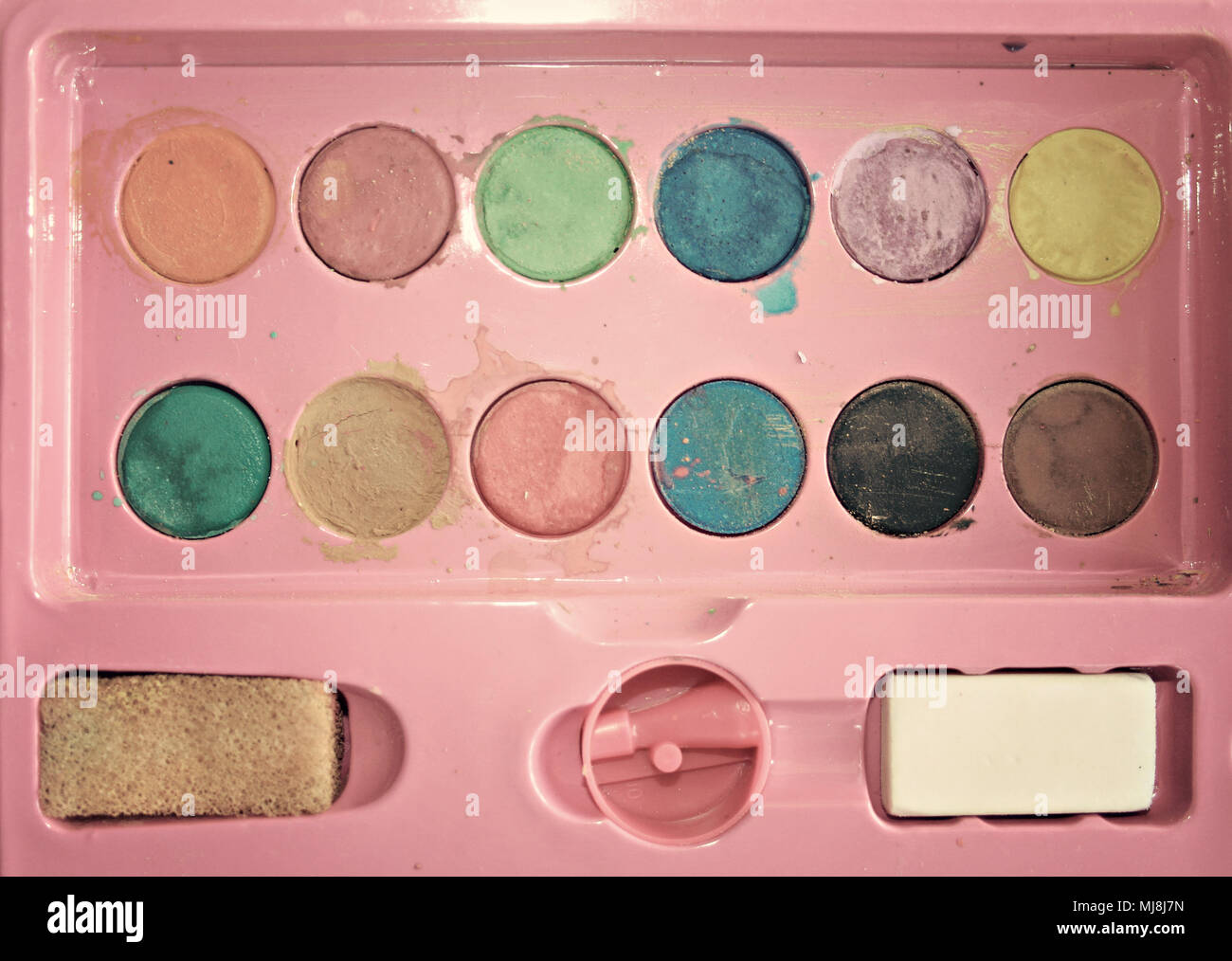 Alte Aquarelle palette Stockfoto