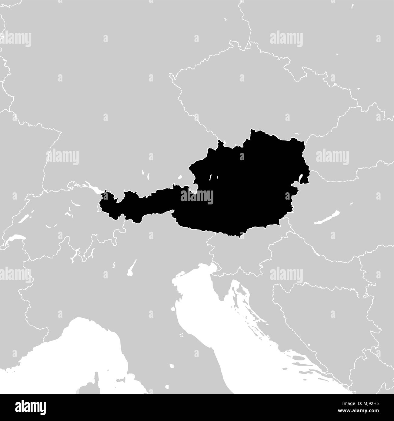 Österreich mit benachbarten europäischen Ländern. hoch detaillierte Vektorkarte - monocrome Stock Vektor