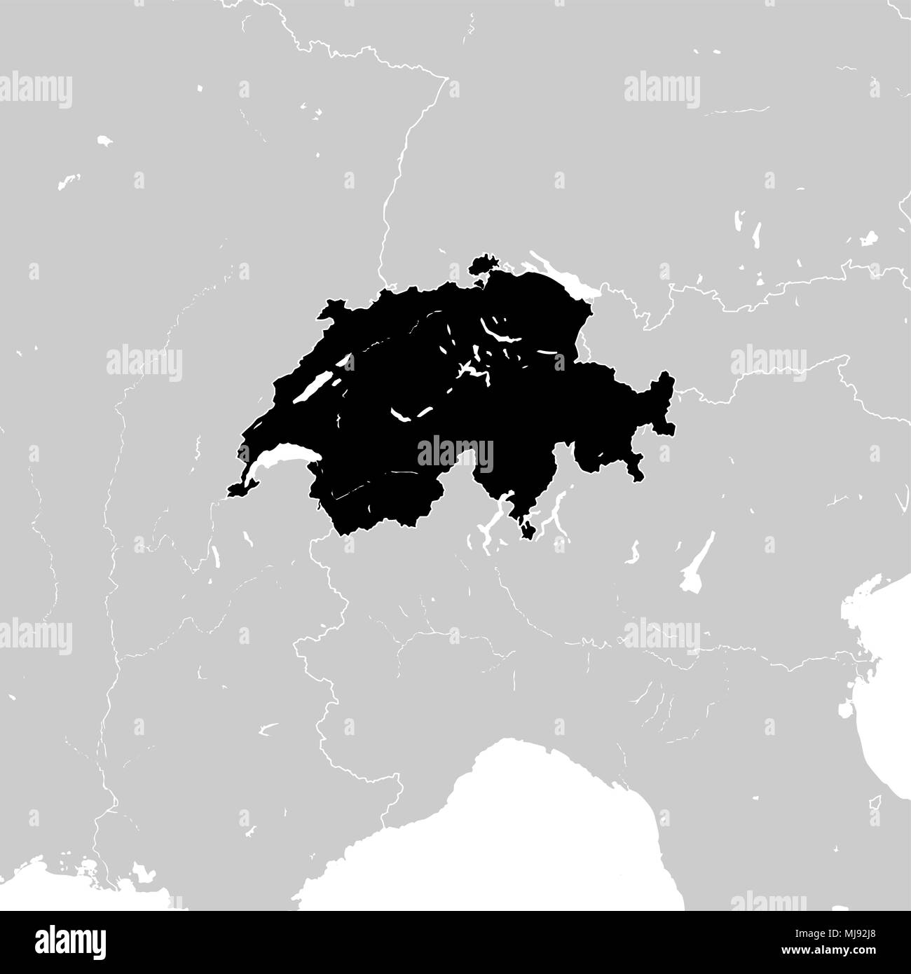 Die Schweiz mit den benachbarten europäischen Ländern. hoch detaillierte Vektorkarte - monocrome Stock Vektor