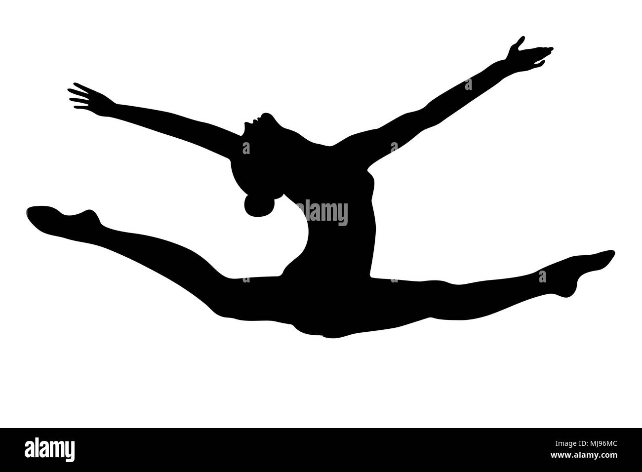 Split sprung Übung gymnast Frau schwarze Silhouette Stockfoto