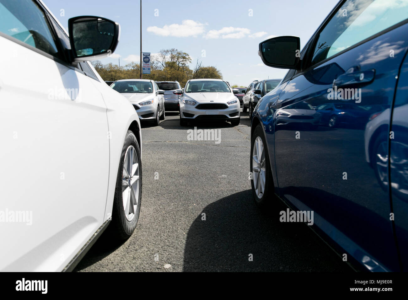 Ford Fiesta, Focus, Fusion Pkw auf einen Händler in Seaford, Delaware am 29. April 2018. Stockfoto