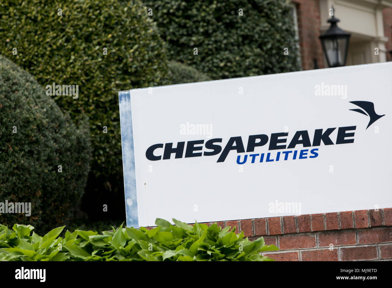 Ein logo Zeichen außerhalb einer Anlage durch die Chesapeake Utilities Corporation in Dover, Delaware am 29. April 2018 belegt. Stockfoto