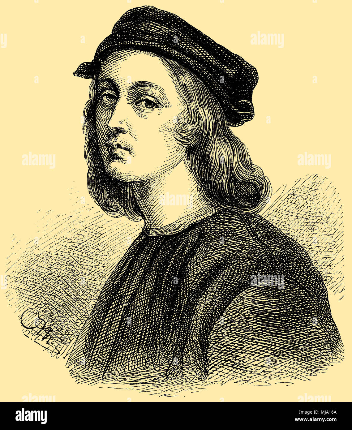 Raphael Santi (geboren am 28. März 1483, starb am 6. April 1520), italienischer Maler und Architekt der Renaissance, nach ein Selbstporträt, Stockfoto