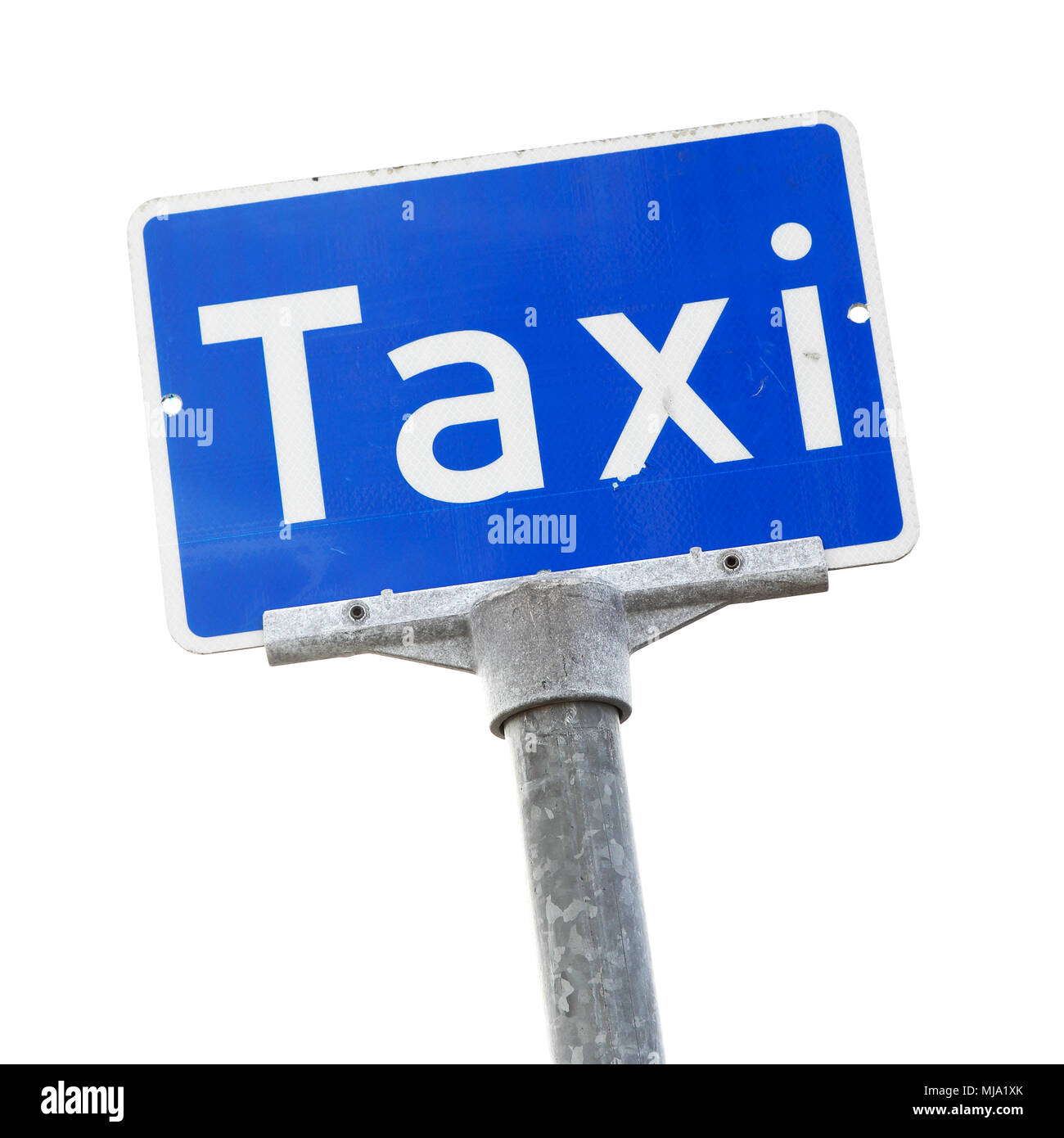 Blau norwegischen Schild für Taxistand auf weißem Hintergrund. Stockfoto
