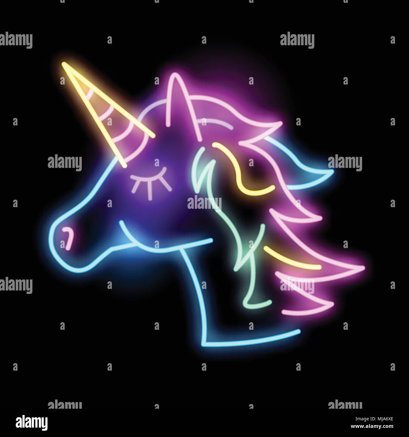 Cute Leuchtende neon Einhorn Licht unterzeichnen. 2-in-1-Vector Illustration. Stock Vektor