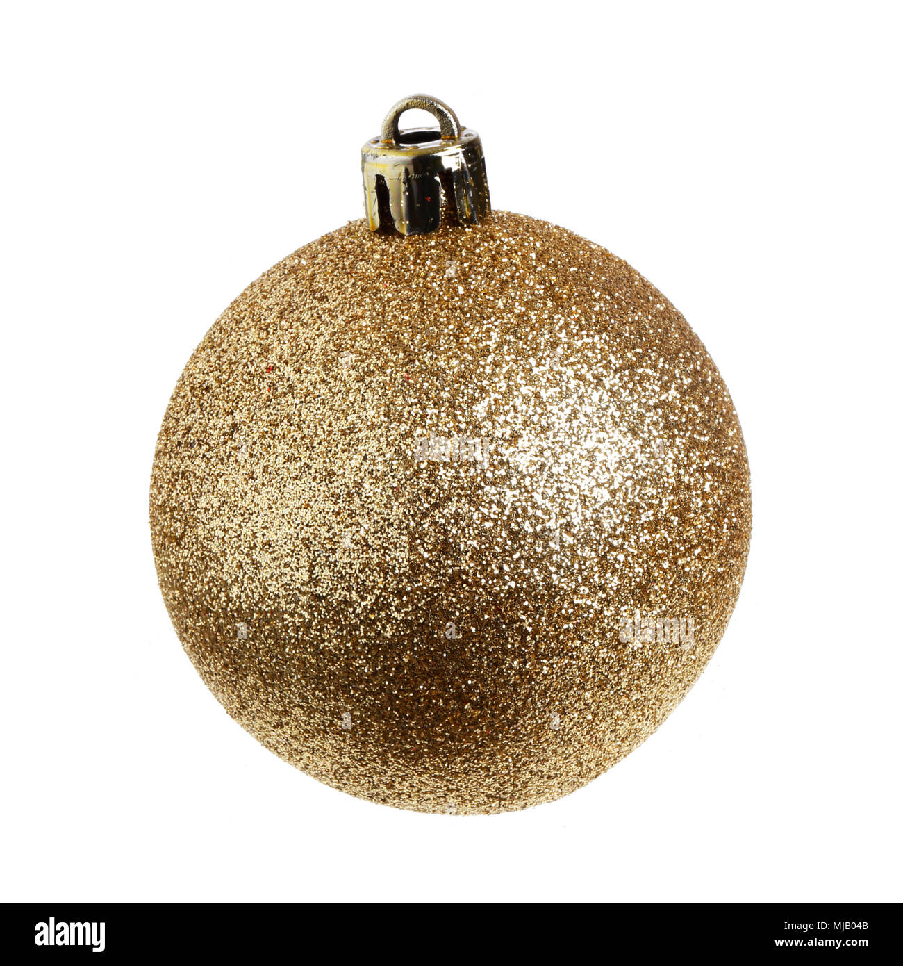 Golden Christmas Ball auf weißem Hintergrund. Stockfoto