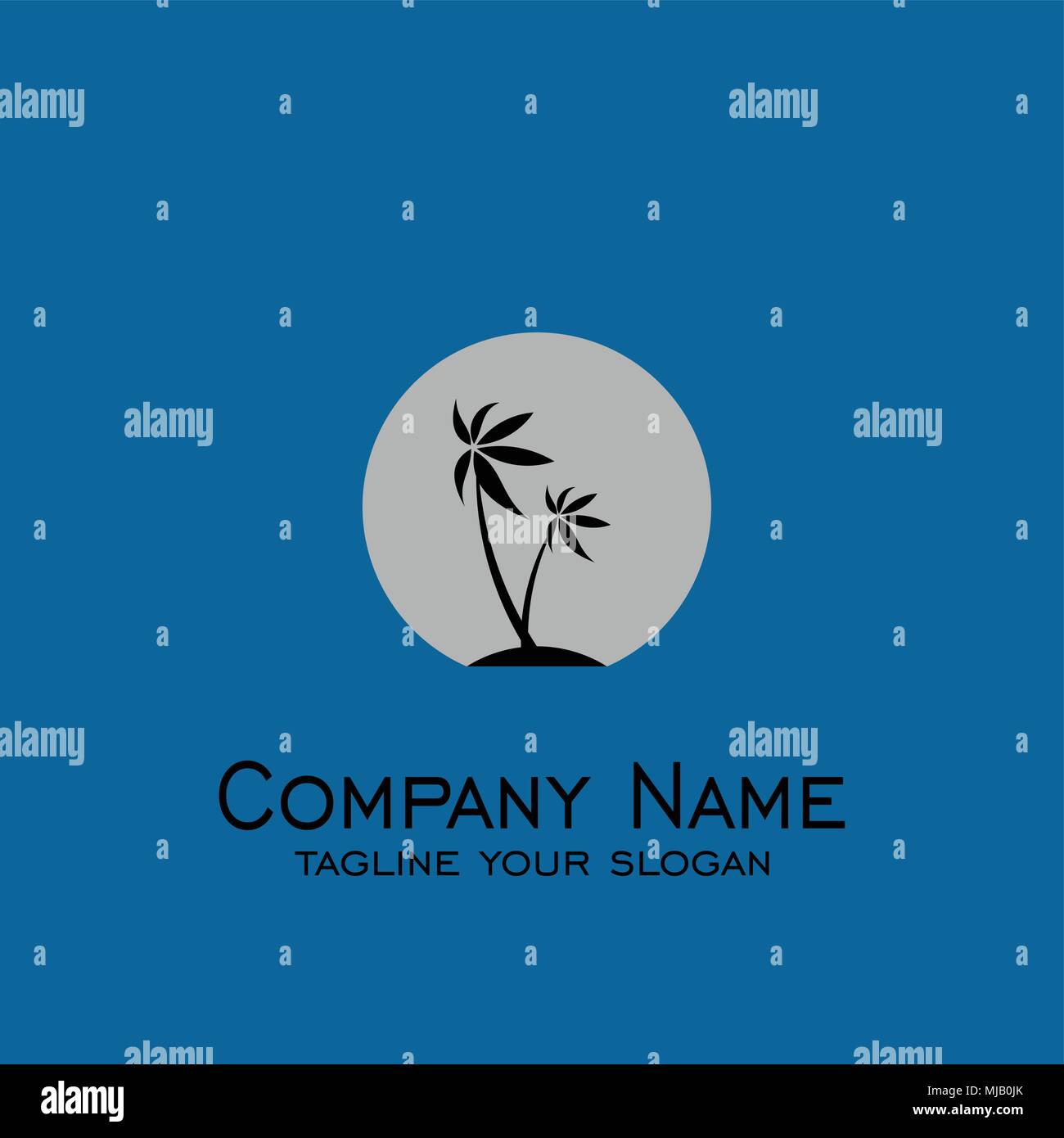 Palm Logo, Logo, silhouette Logo, auf blauem Hintergrund. Stock Vektor
