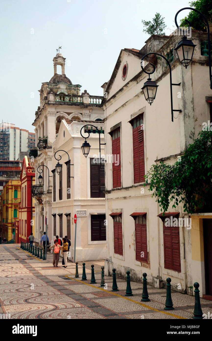 Portugiesische Kolonialarchitektur von St. Lazarus Kirche Bezirk, in Macau, der Sonderverwaltungsregion von China Stockfoto
