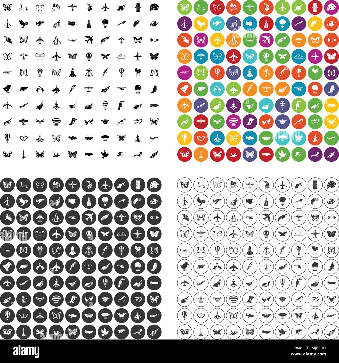 100 fliegen Icons Set Vector Variante Stock Vektor