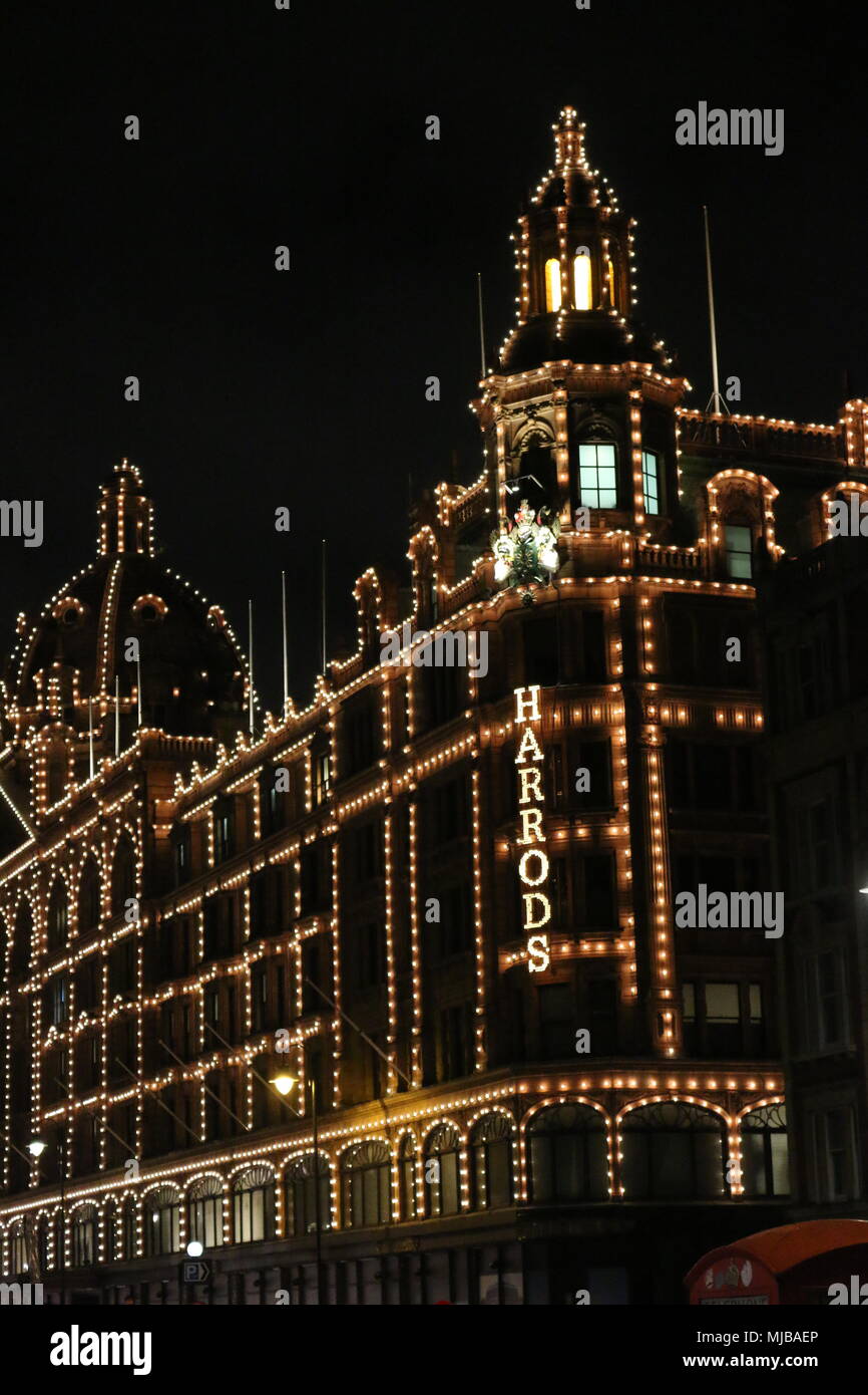 An Weihnachten Harrods, London Christmas Lights Stockfoto