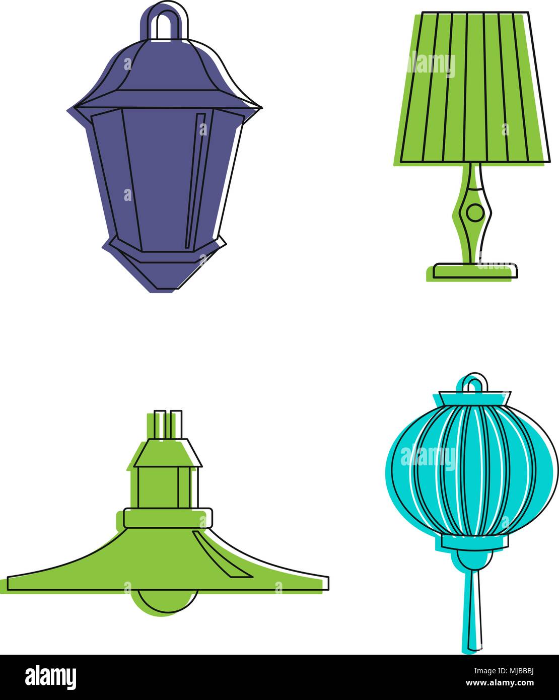 Zimmer lampe Icon Set, Farbe Umrisse Stil Stock Vektor