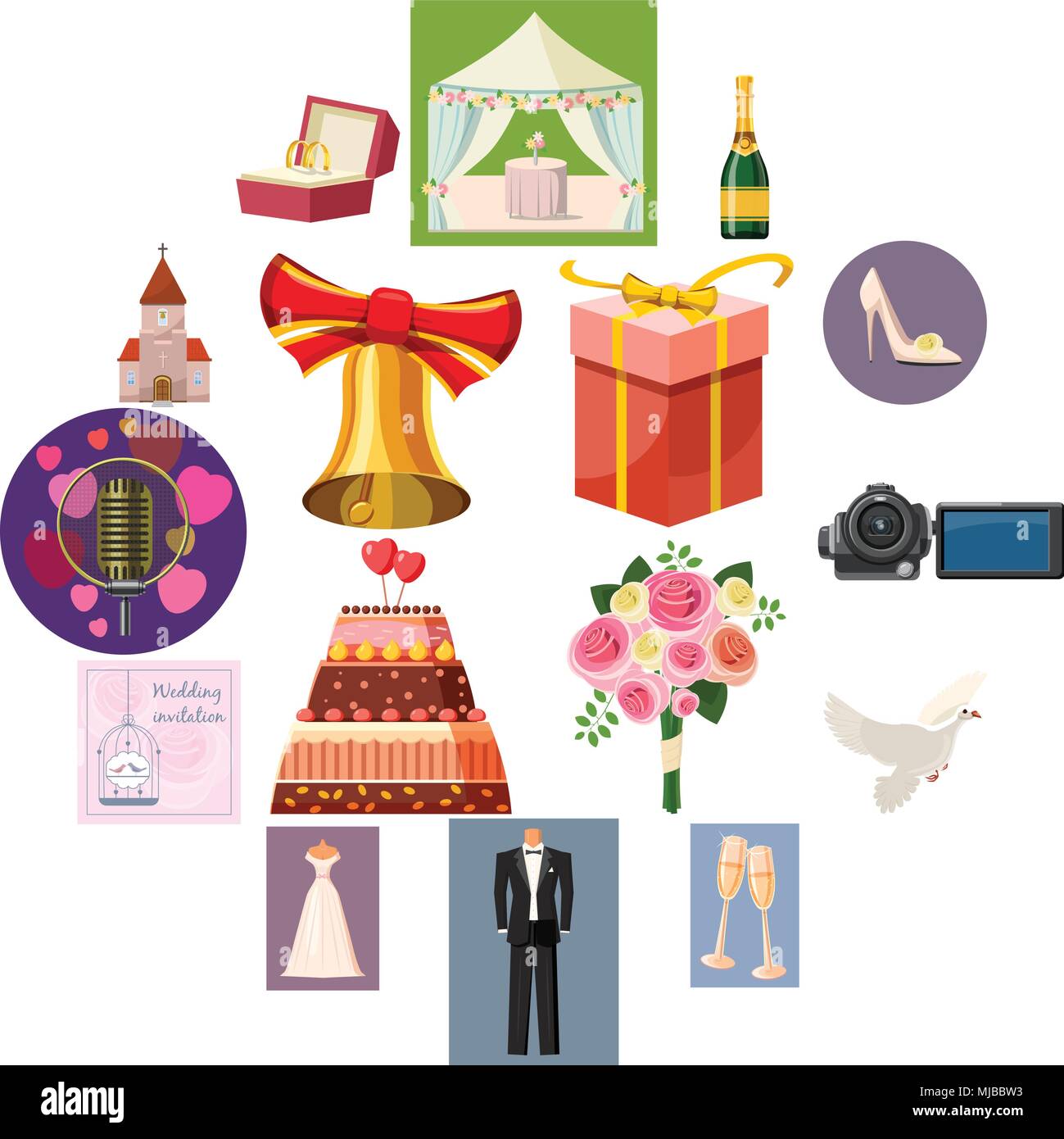 Hochzeit-Icons set, cartoon-Stil Stock Vektor