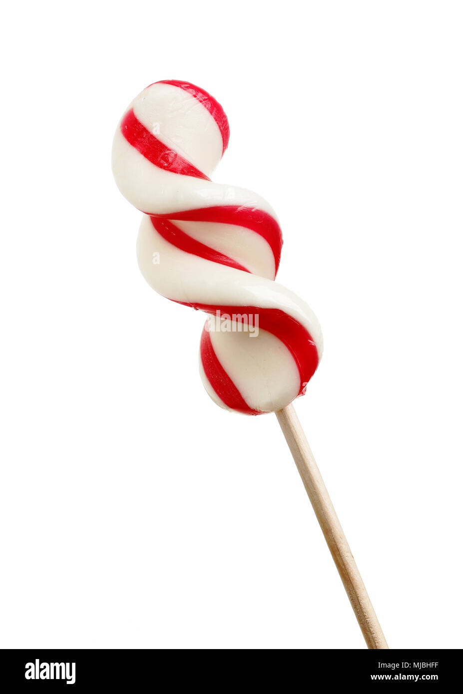 Candy Cane lollipop auf weißem Hintergrund. Stockfoto