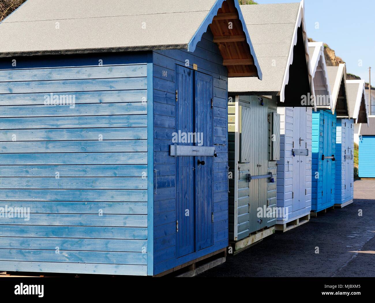 Umkleidekabinen am Strand Ferienhaus Cromer Norfolk England England Stockfoto