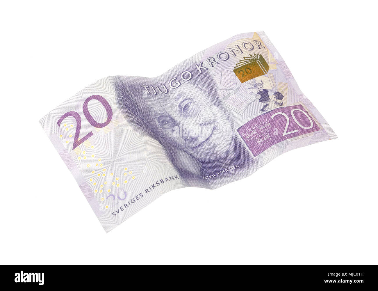 Stockholm, Schweden, 11. Dezember 2015: Eine Schwedische 20 Kronen Banknote mit Porträts von Astrid Lindgren. Diese Banknote war im Herbst 20 eingeführt. Stockfoto