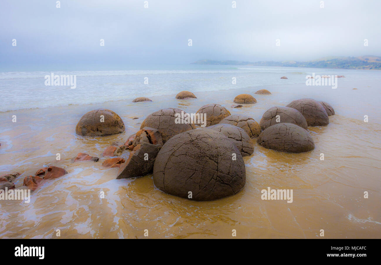 Moeraki Boulders, ein Wahrzeichen in New Zealnd, Südinsel Stockfoto