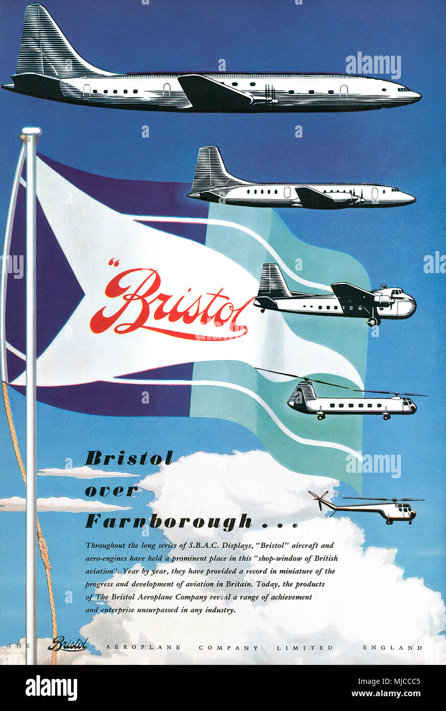 1950 britischen Werbung für das Bristol Flugzeug unternehmen. Stockfoto