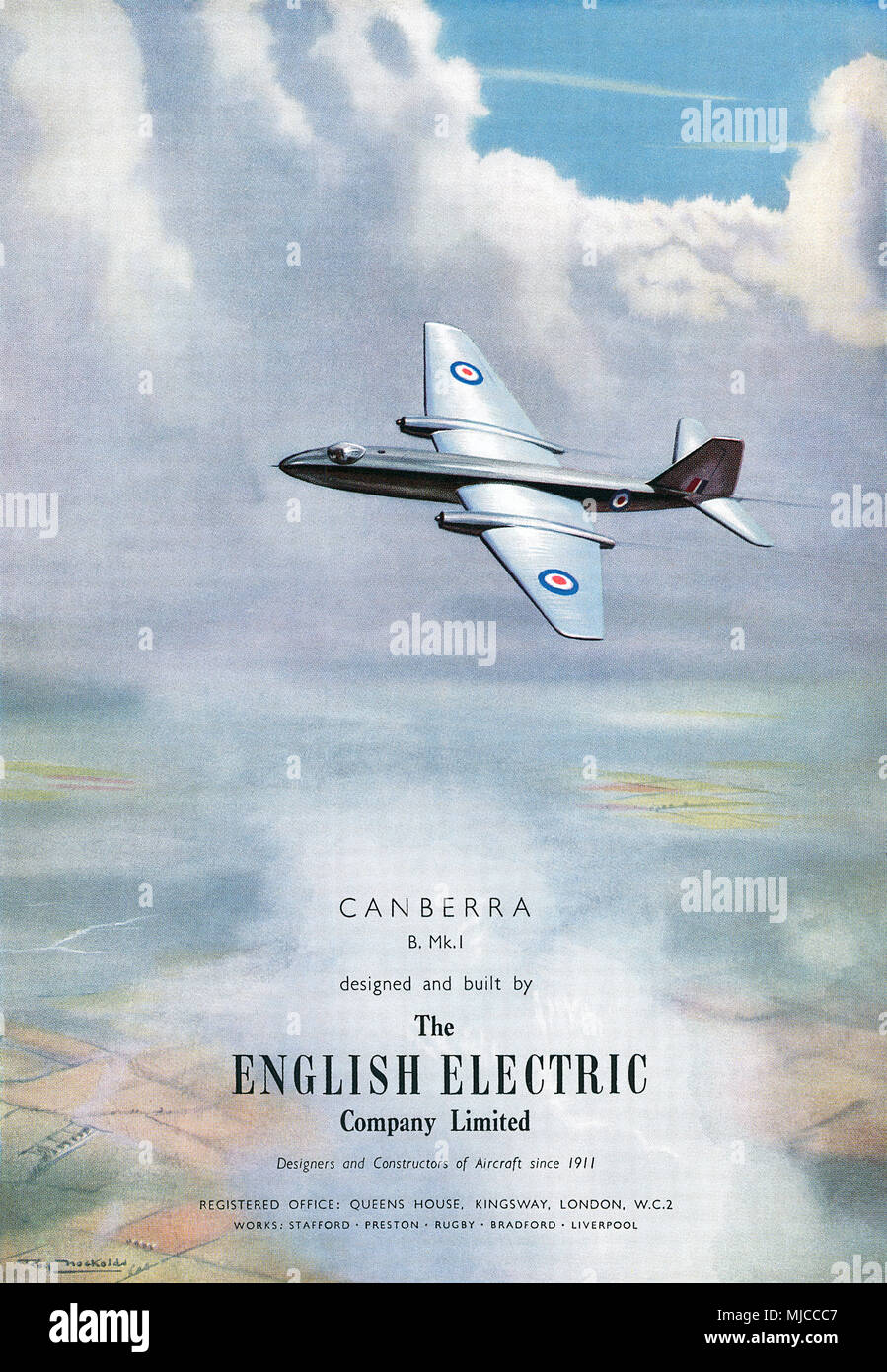 1950 britischen Werbung für die English Electric Canberra Jet Bomber Aircraft. Stockfoto