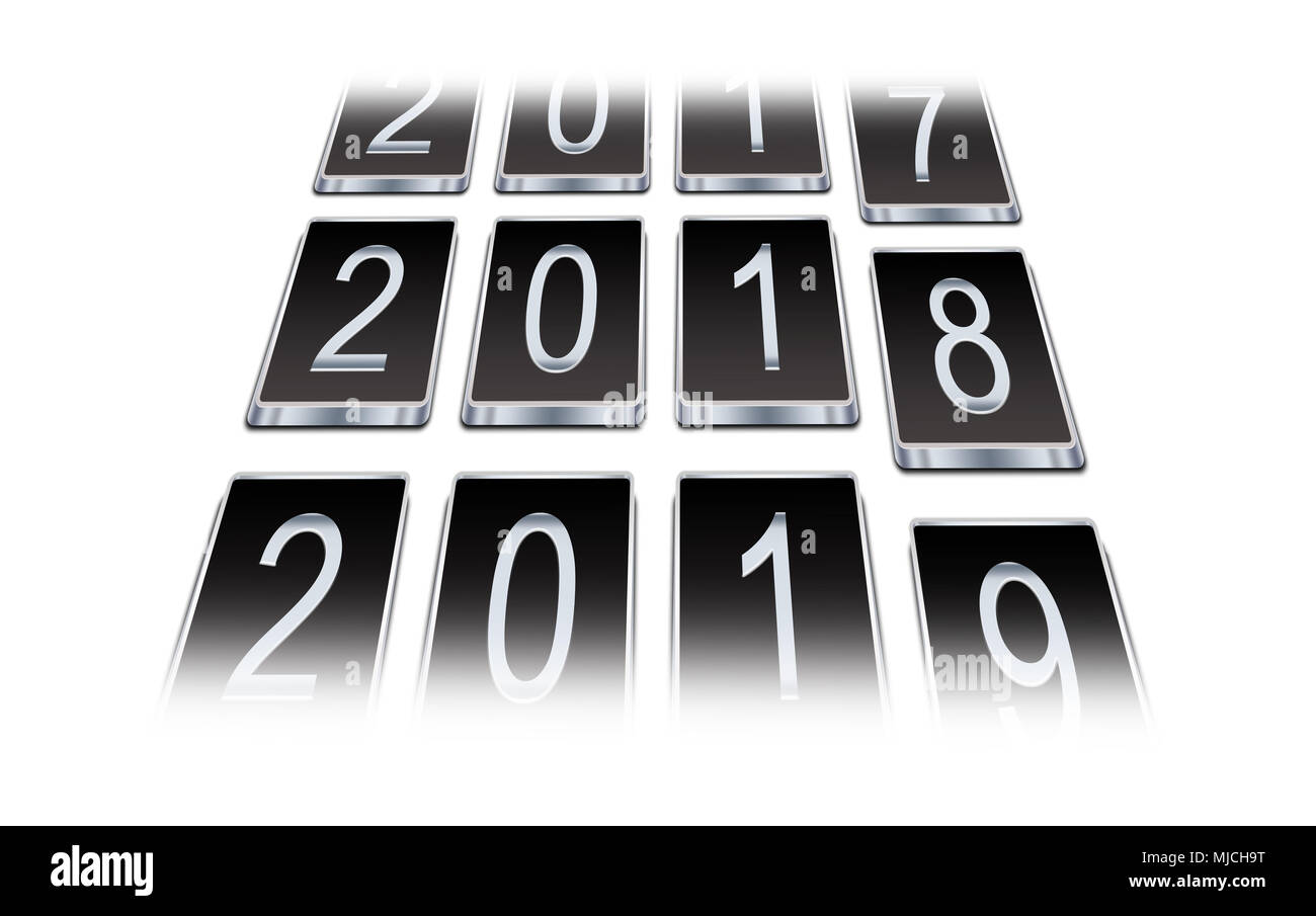 Drehen des Jahres 2017, 2018, 2019, Silvester, Neujahr Stockfoto