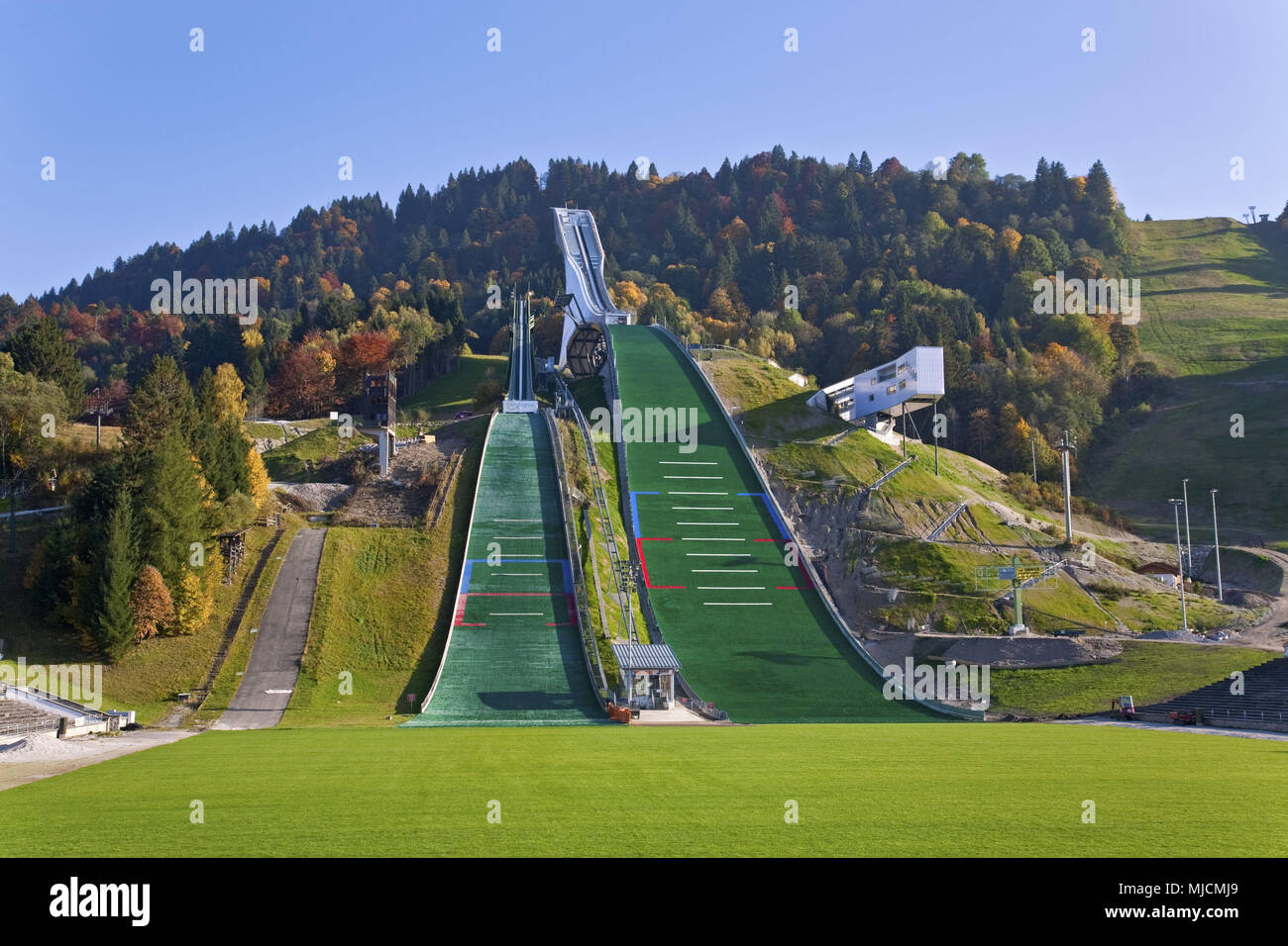 Deutschland, Bayern, Werdenfelser, Wettersteingebirge, Schanzen in Garmisch-Partenkirchen, Stockfoto