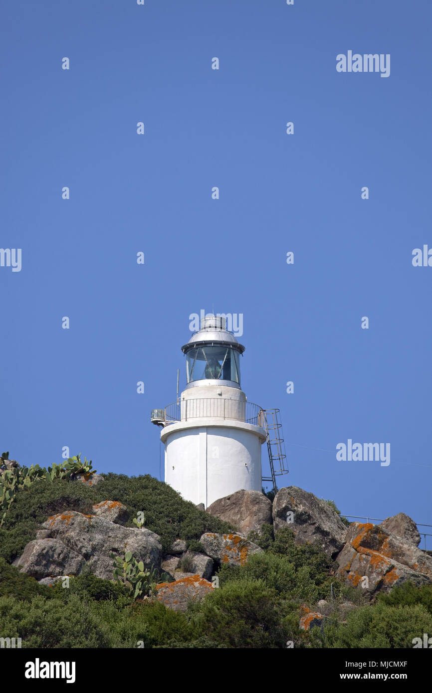 Italien, Sardinien, Südküste, Provinz Cagliari Castiadas, Villasimius, Punta Santa Caterina, Leuchtturm, Capo Carbonara, Stockfoto