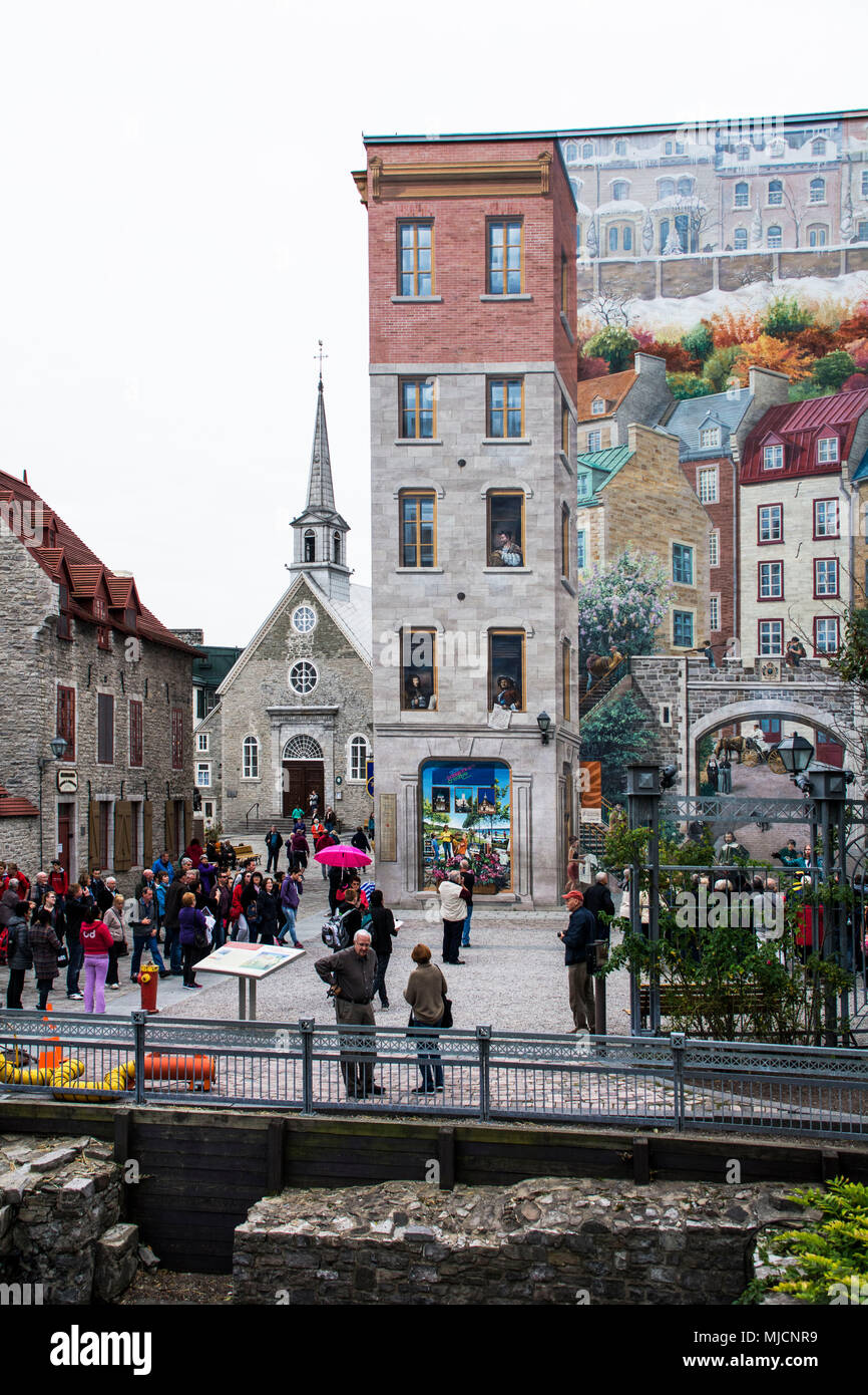 La Fresque de Québélois in der unteren Stadt (Unterstadt) von Québec City Stockfoto