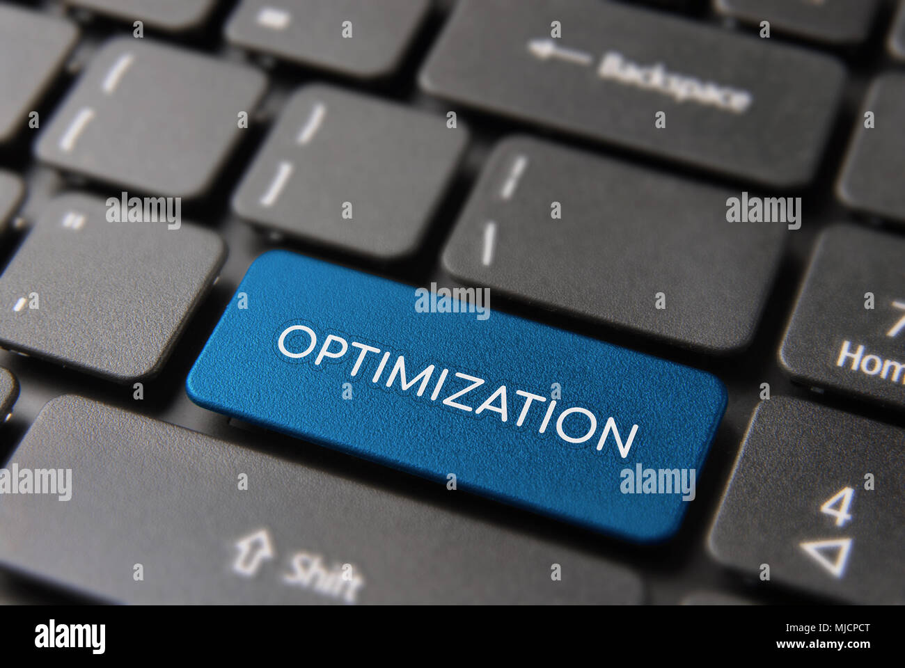 Business Optimization Service Tastatur Taste für Online Marketing Konzept. SEO text Schlüssel closeup in blauer Farbe. Stockfoto