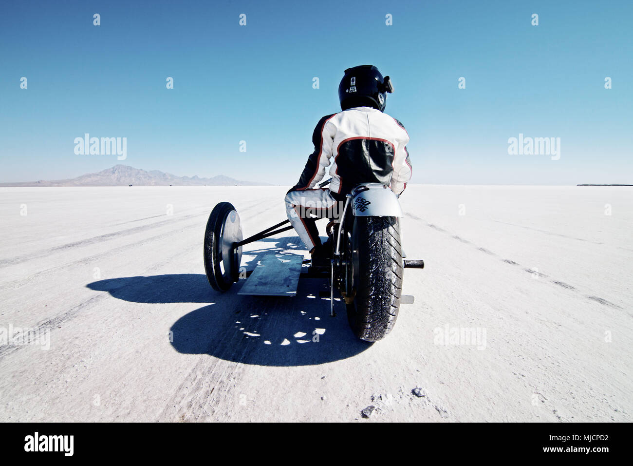 Racing Motorrad, Selbstgebauten, Bonneville Speed Week, Great Salt Lake, Utah Stockfoto