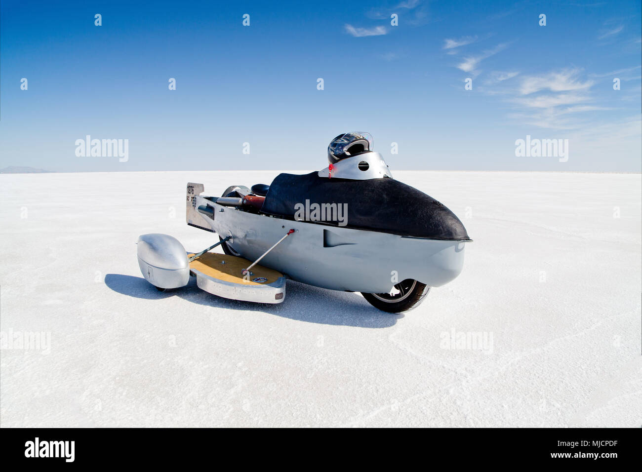 Selbst gebaute racing Motorrad, Bonneville Speed Week, Great Salt Lake, Utah Stockfoto