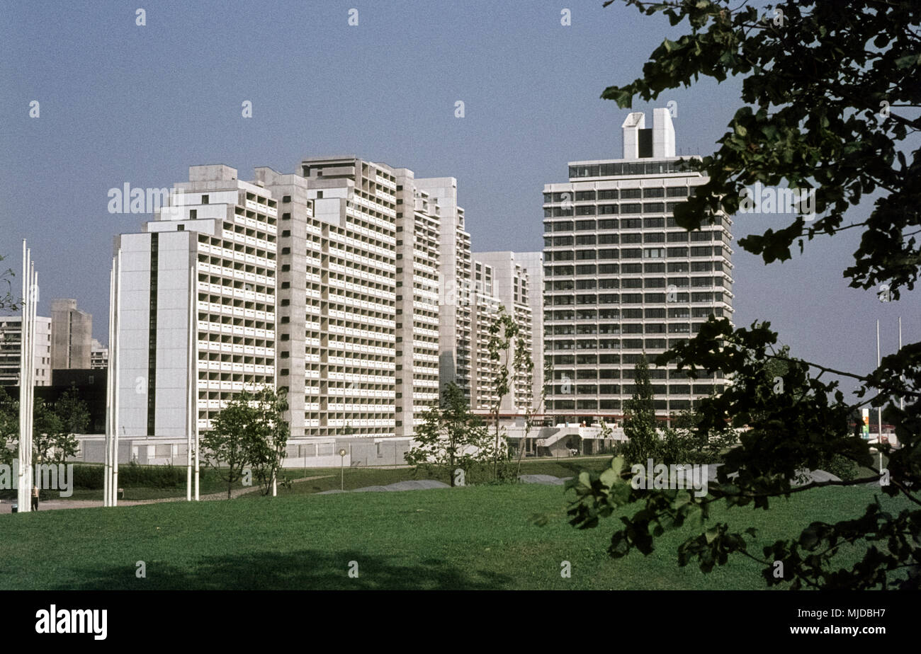 Die Münchner Studentenstadt kurz vor den Olympischen Spielen 1972. Der Münchner Olympischen Dorf kurz vor den Olympischen Spielen. Stockfoto