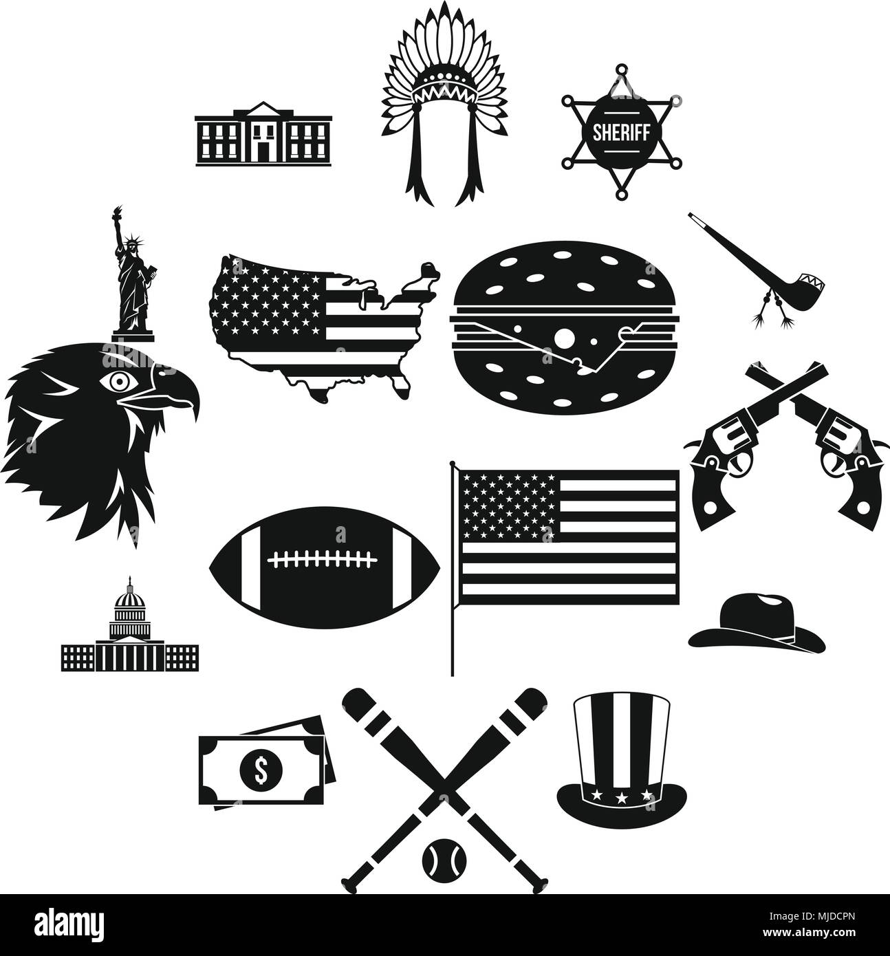 USA-Symbole-Set, einfachen Stil Stock Vektor