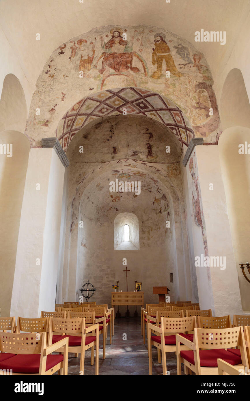 Im ältesten Teil der Kirche von Valleberga, der overbuild runde Kirche von 1190, Europa, Schweden, Lagan, Stockfoto