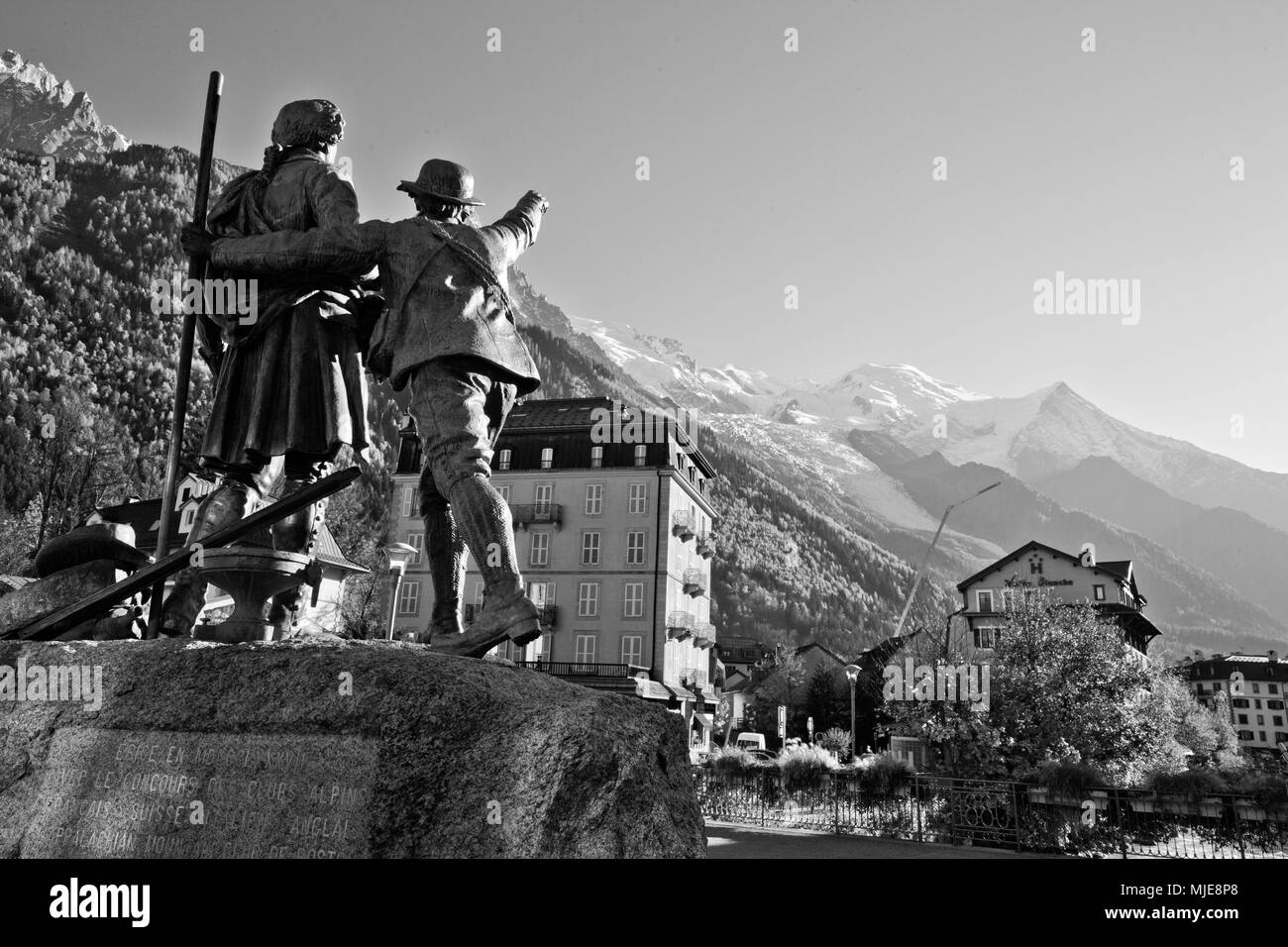 Mont Blanc, Denkmal des ersten Kletterer Stockfoto