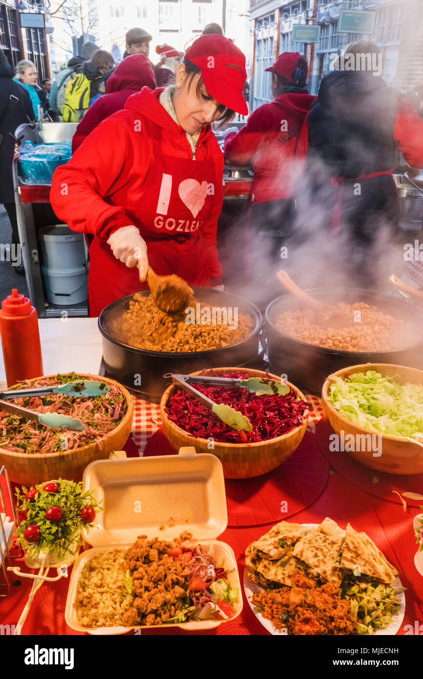 England, London, Shoreditch, spitafields Markt, türkisches Essen Abschaltdruck Stockfoto