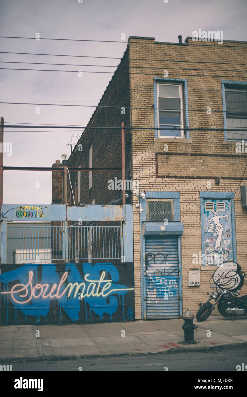 Soulmate street art Graffiti auf Straßen Bushwick Stockfoto