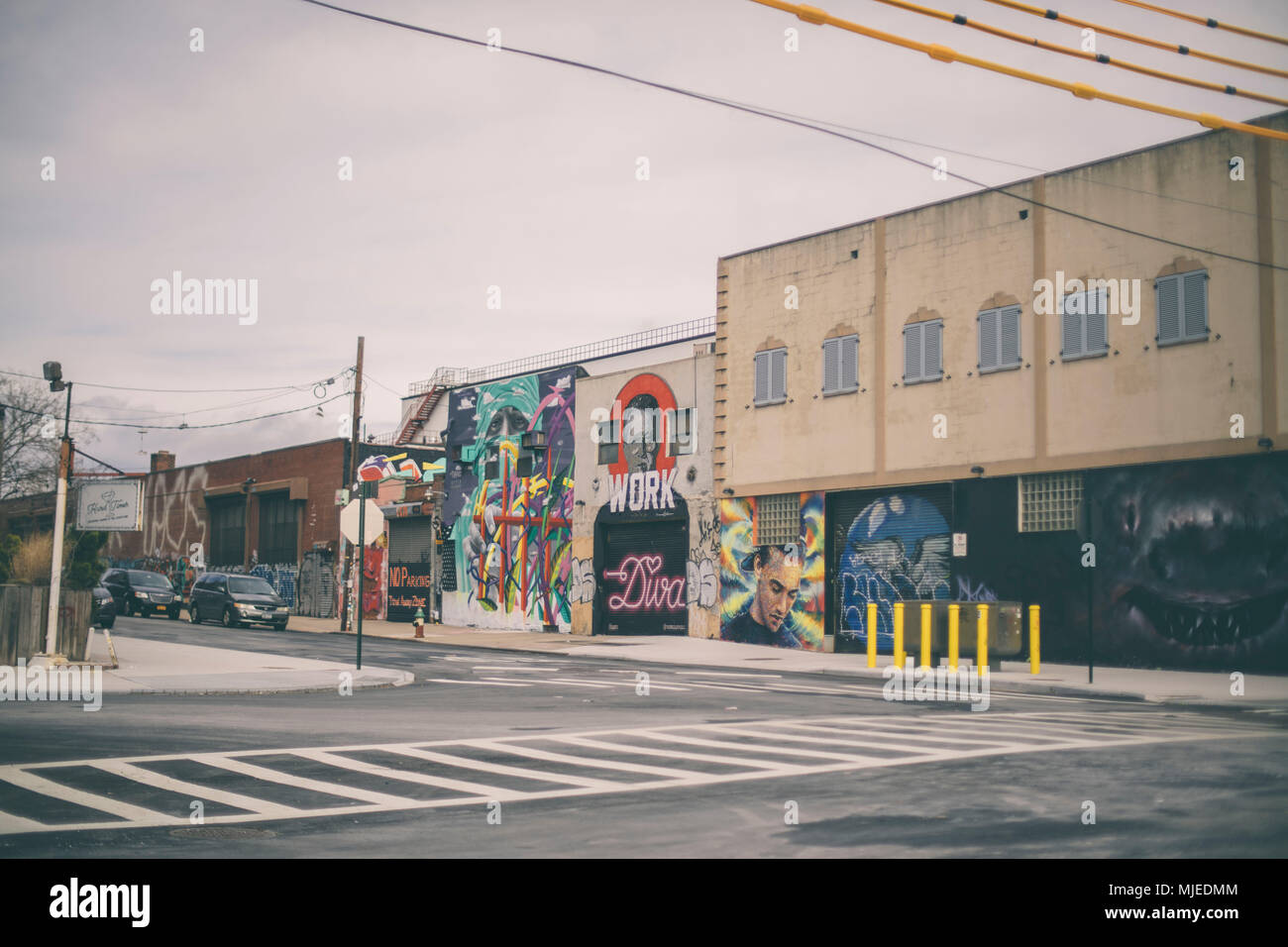 Graffiti Wände auf Bushwick Straßen Stockfoto