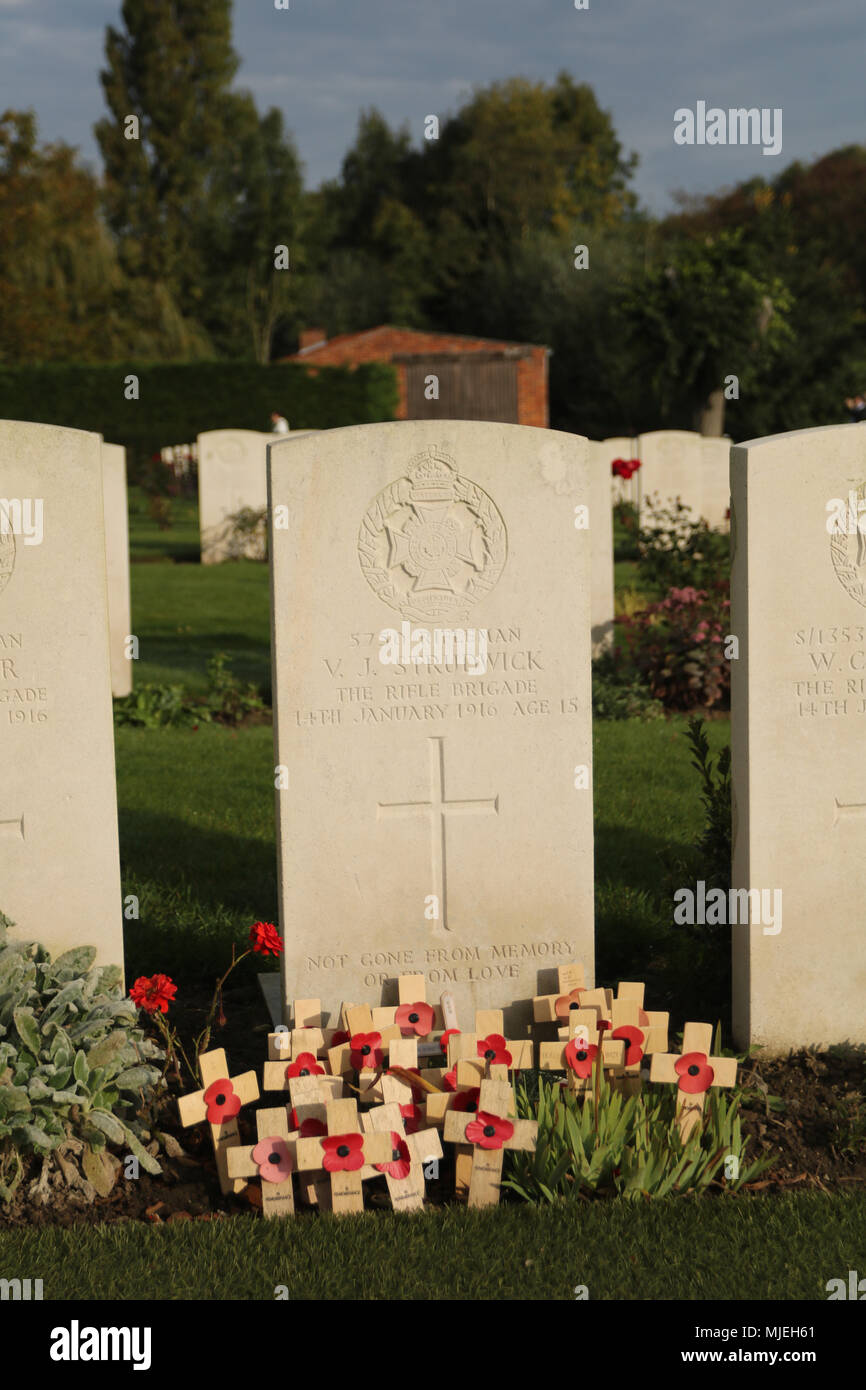 Soldatenfriedhöfe in Belgien. Stockfoto