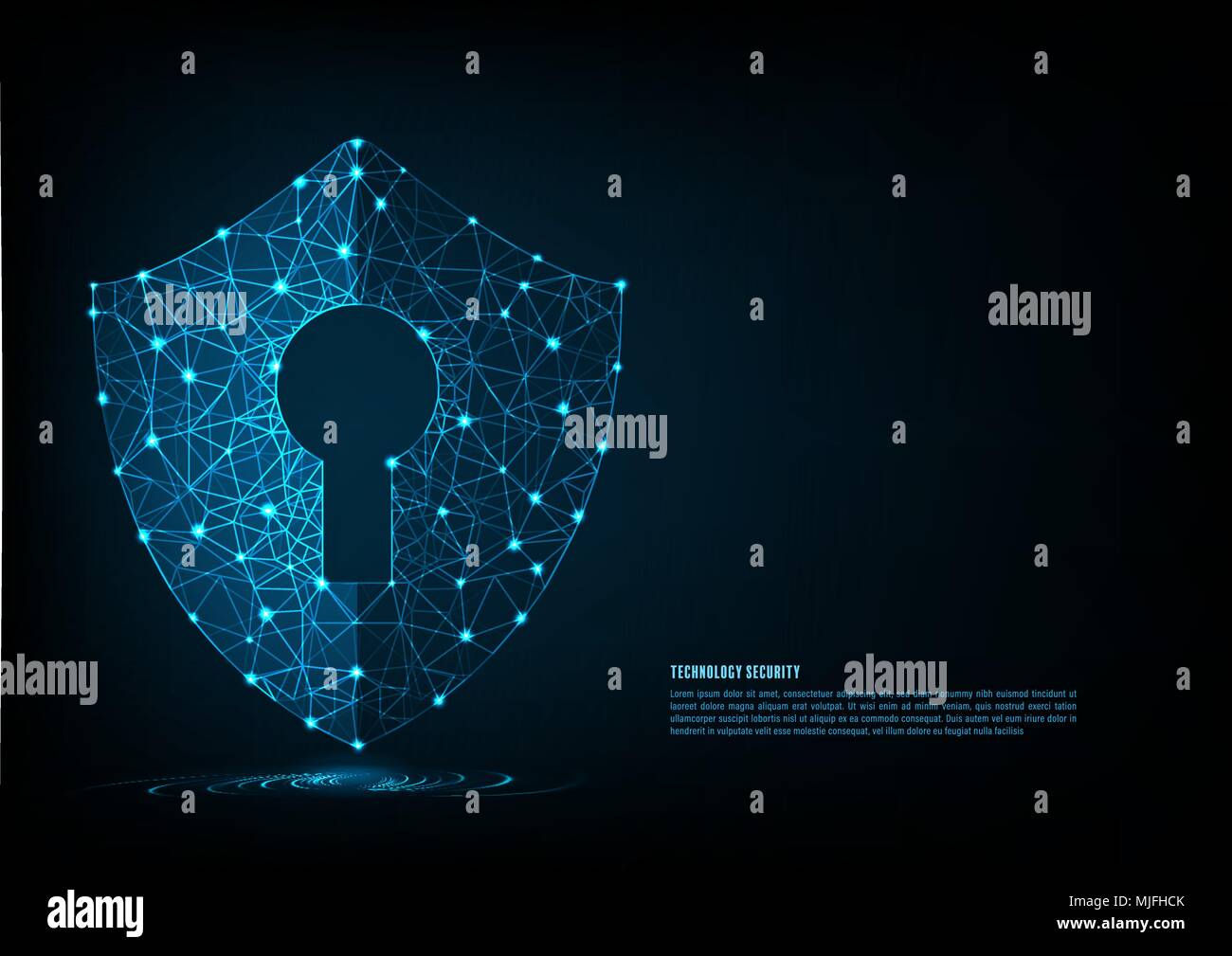 Cyber Security Konzept: Schild mit Schlüsselloch Symbol auf digitale Daten Hintergrund. Zeigt cyber Datensicherheit oder Privatsphäre Idee. Blau abstrac Stock Vektor