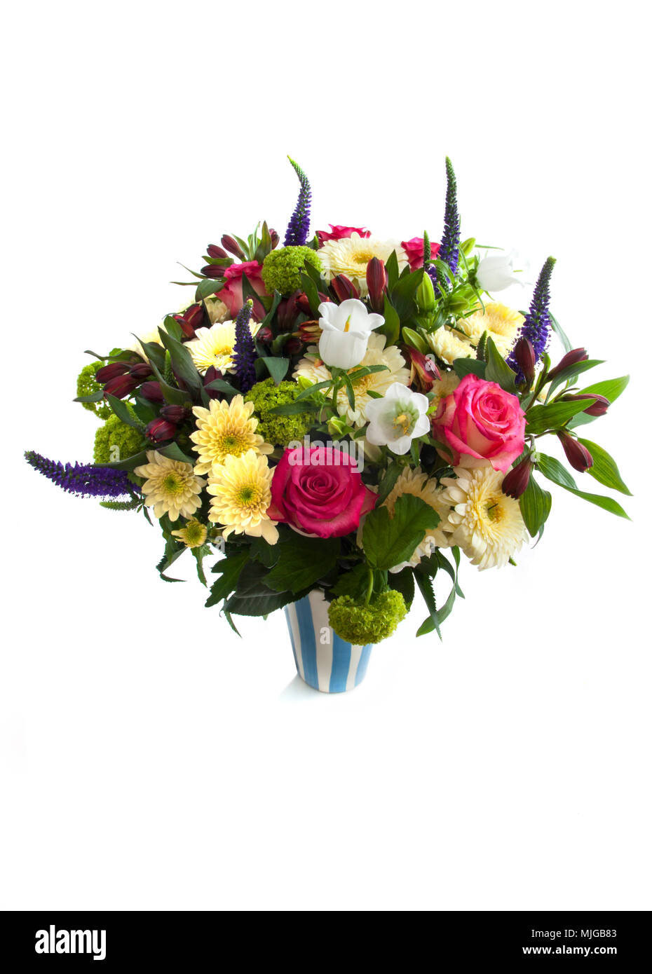 Schönen bunten Strauß mit gemischten Blumen über Weiß isoliert Stockfoto