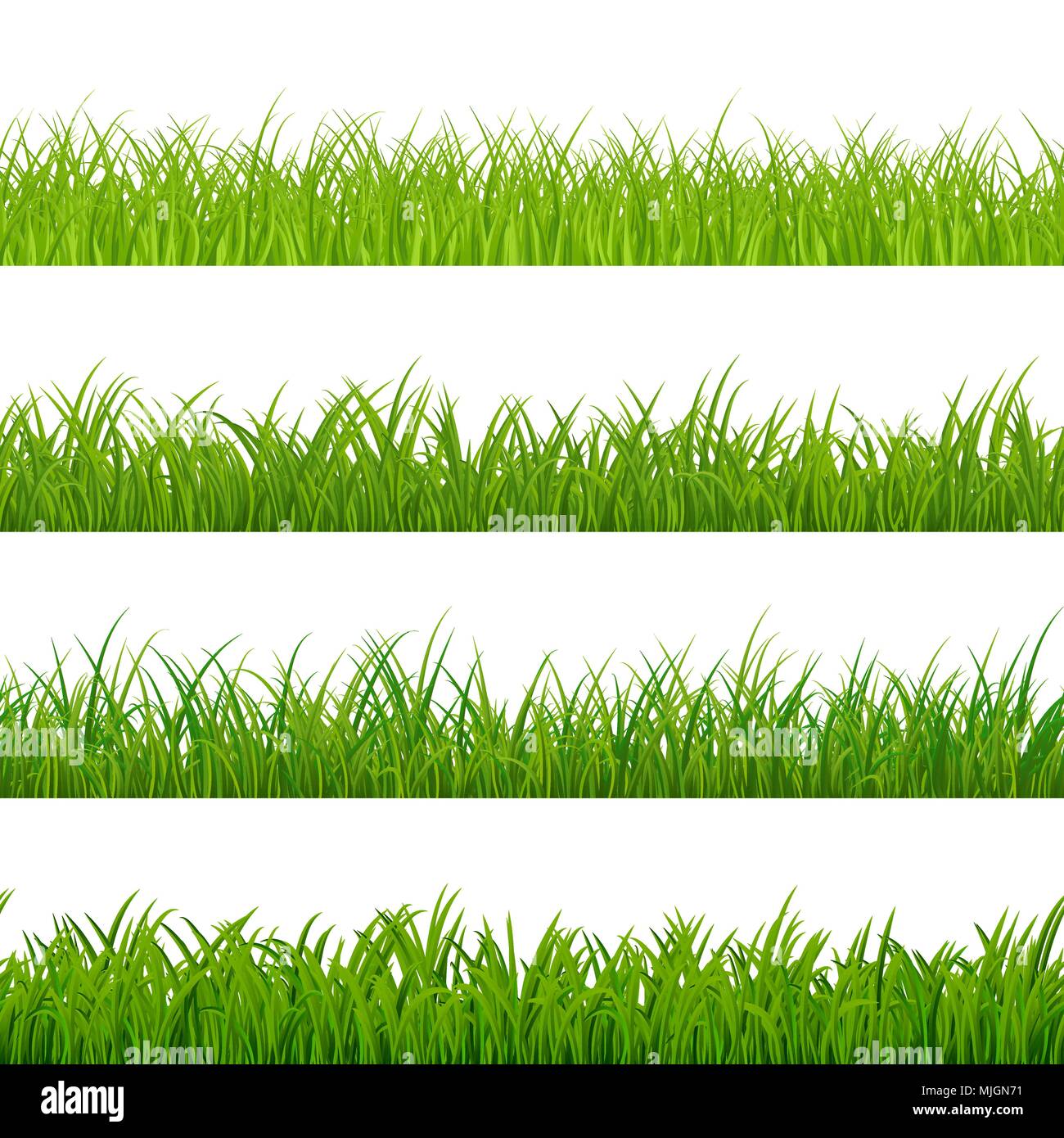 Nahtlose gorisontal Gras Grenze. Grüne Kräuter panorama Muster. Grass Textur Elemente. Vector Illustration auf weißen isoliert Stock Vektor