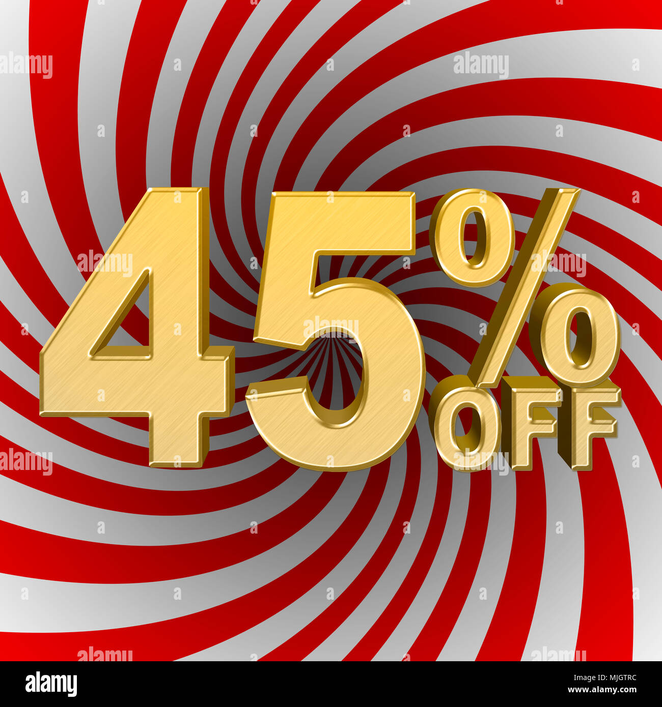 Stock Illustration - Große Goldene Text: 45 Prozent aus, dem Verkauf, der Goldenen Zahlen, 3D-Illustration, roten und weißen Twisted Hintergrund. Stockfoto