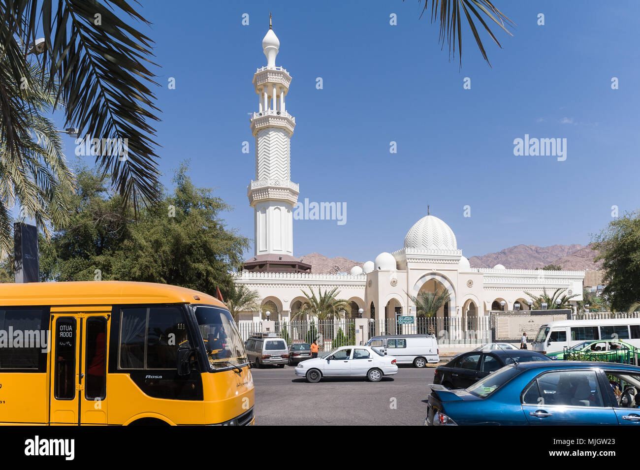 Aqaba ist ein jordanischer Küstenstadt an der nordöstlichen Spitze des Roten Meeres gelegen. Aqaba ist die größte Stadt am Golf von Aqaba und Jordan nur Co Stockfoto
