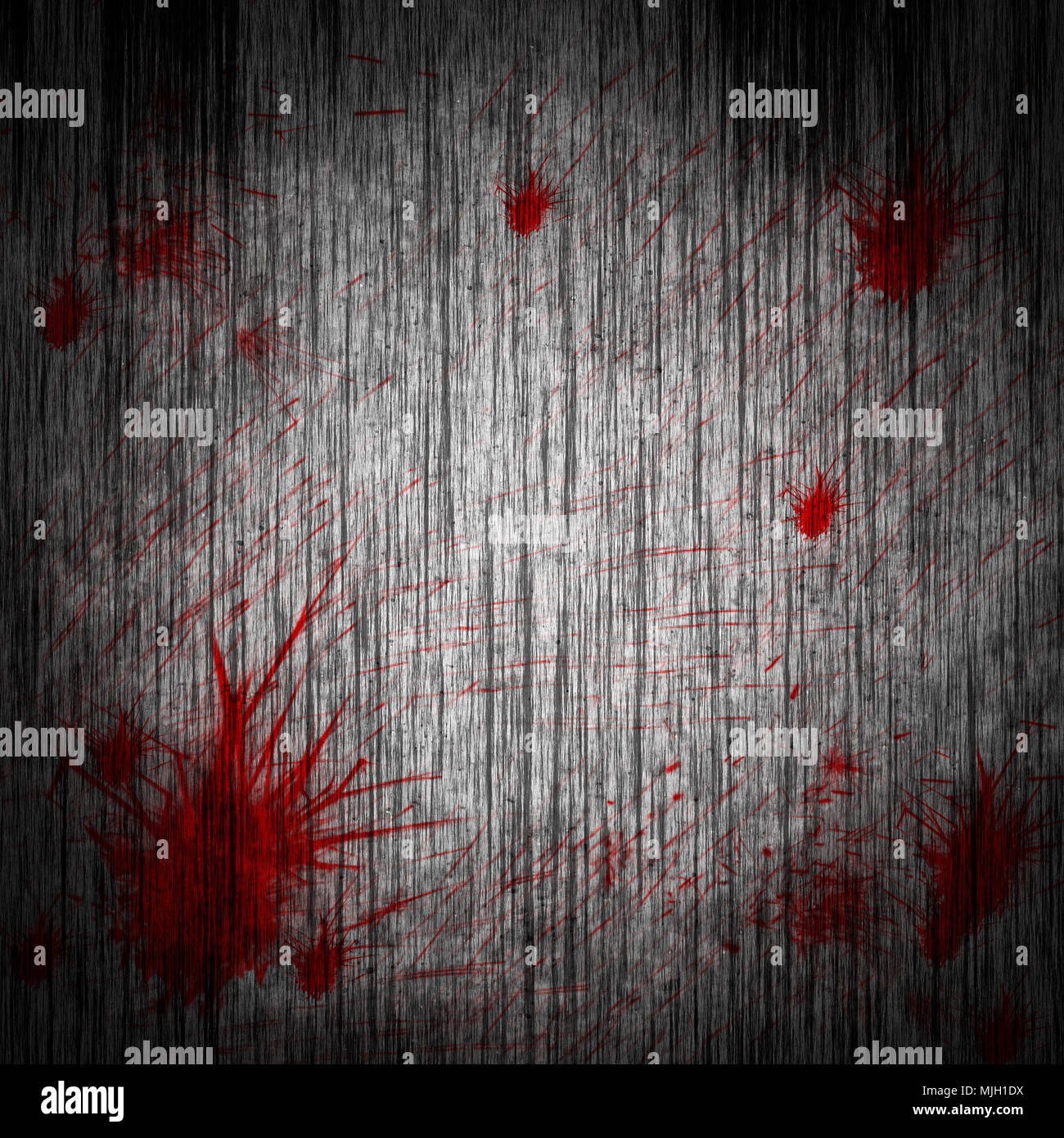 Blut an einer Holzwand Stockfoto