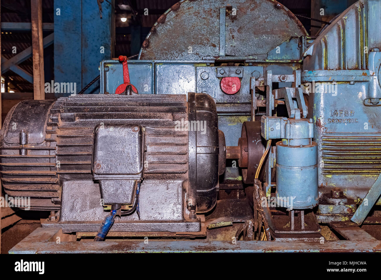 Vintage Maschinen auf Anzeige an der Chatham Saw Mill in Port Blair, Andaman, Indien. Stockfoto