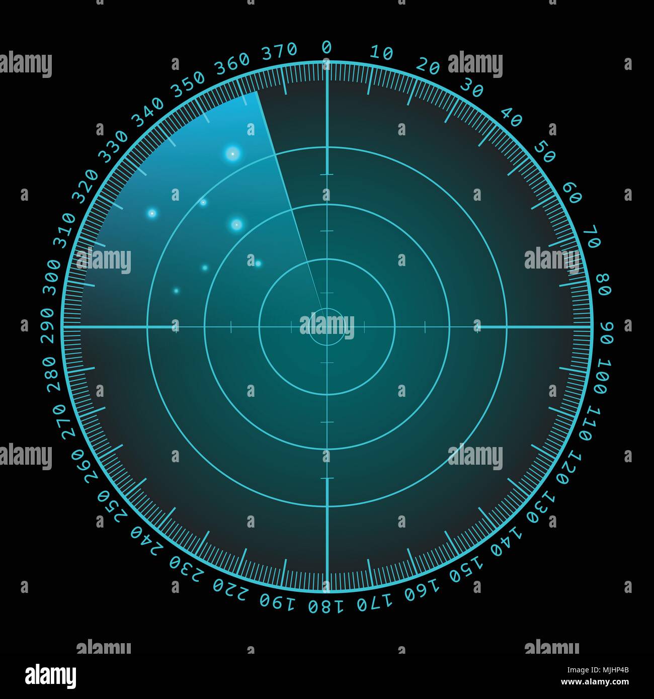 Militärische grünen Radarschirm mit Ziel. Futuristische HUD-Schnittstelle. Vektor Illustration. Stock Vektor