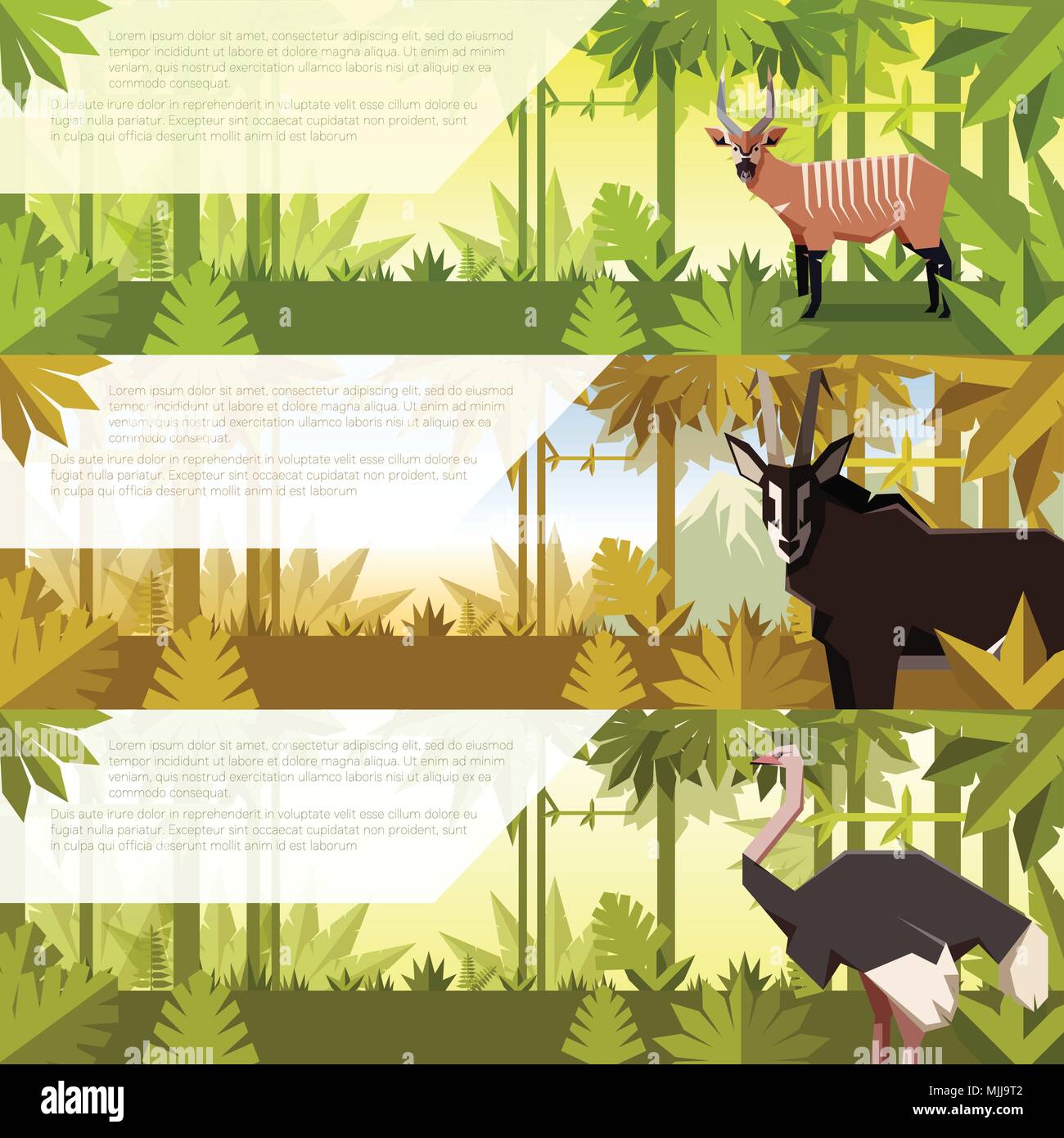 Satz flacher Banner mit afrikanischen Tieren Stock Vektor