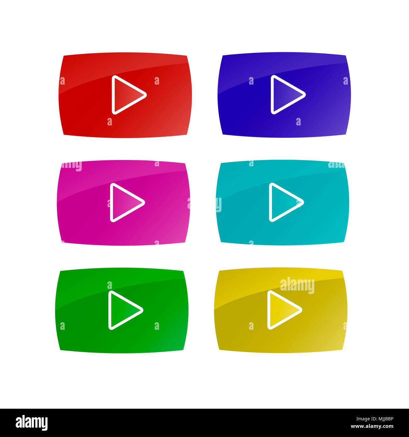 Set aus bunten Play Tasten isoliert auf weißem Hintergrund. Media Player Schnittstelle Stockfoto