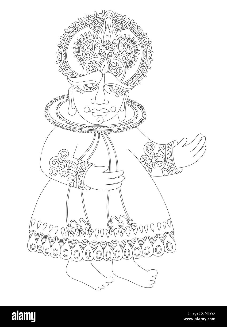 Zeichnung der indischen traditionellen kathakali Tänzer Stock Vektor