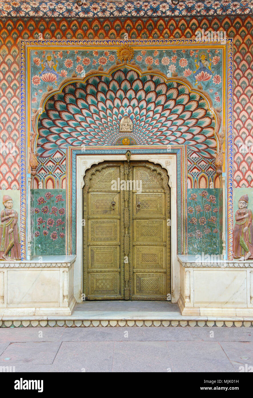 Malerei auf einer Tür in thr Stadt Palast in Jaipur, Indien Stockfoto